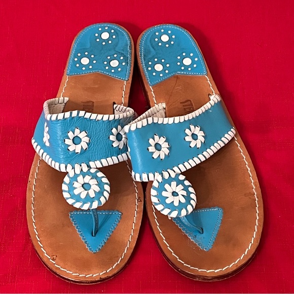 Steven Salario Blue White Gingham Whipstitch Sandals - Picture 2 of 6